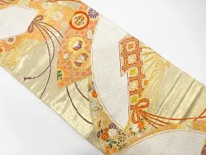 扇に花・蝶・古典柄織り出し　袋帯